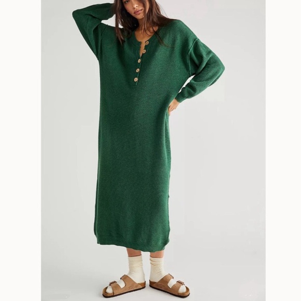 Free People Beach Hailee Sweater Midi Dress Pine Heather Small Sweater Dress